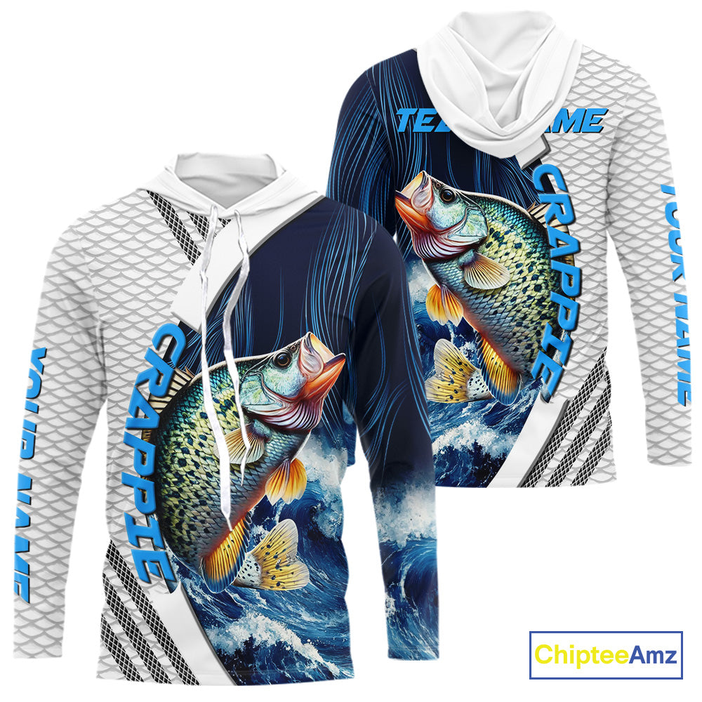 Blue and White Camo Crappie fishing Custom name sun protection Crappie fishing team jerseys NQS10555