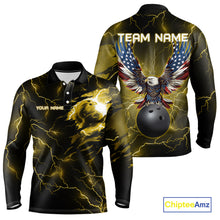 Load image into Gallery viewer, Yellow lightning thunder bowling American flag Eagle custom Mens Bowling Polo, Quarter Zip Shirts NQS10557