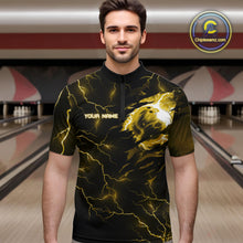 Load image into Gallery viewer, Yellow lightning thunder bowling American flag Eagle custom Mens Bowling Polo, Quarter Zip Shirts NQS10557