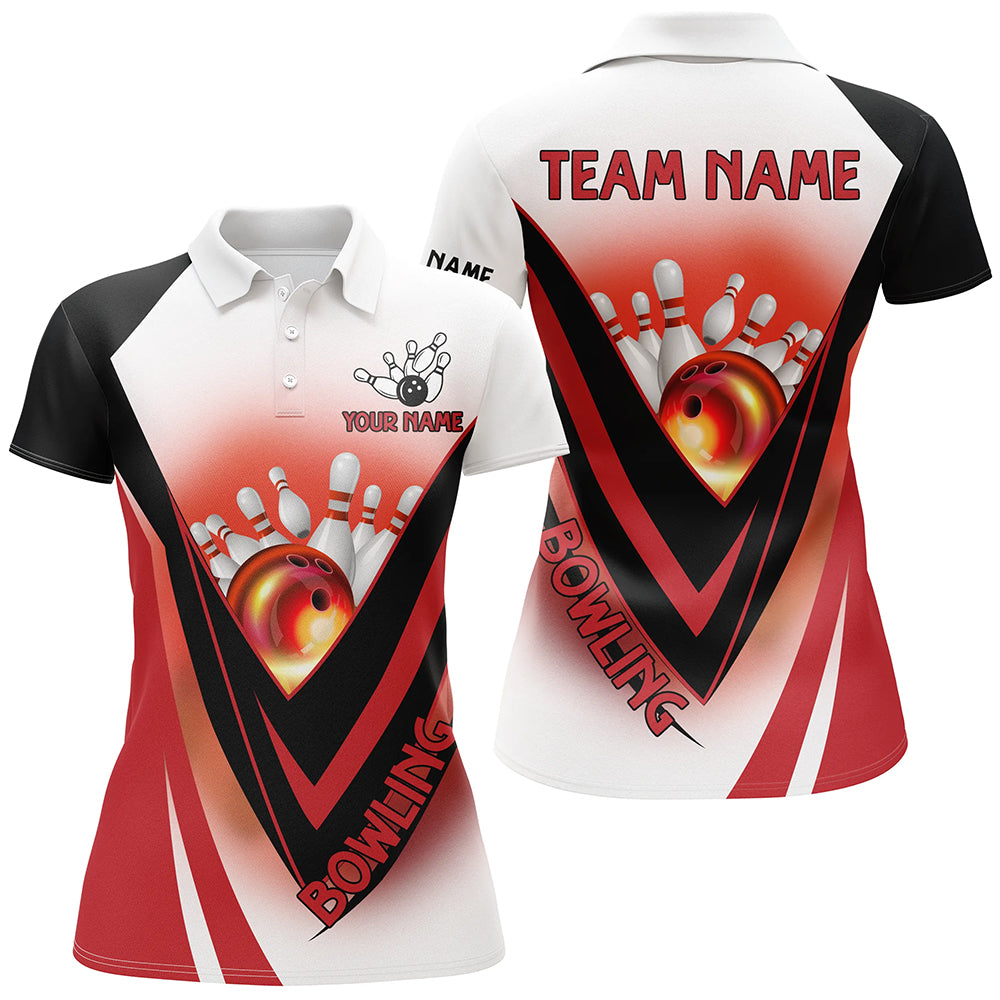 Red Light Bowling Polo, 1/4 zip Shirts For Women Custom Bowling Team League Jersey, bowling clothes NQS8584