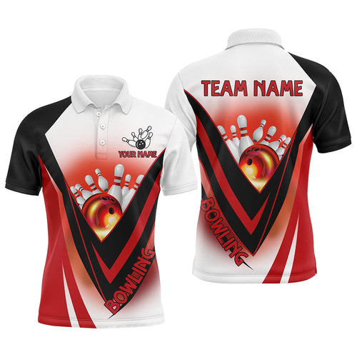 Red Light Bowling Polo, 1/4 zip Shirts For Men Custom Bowling Team League Jersey, bowling clothes mens NQS8584