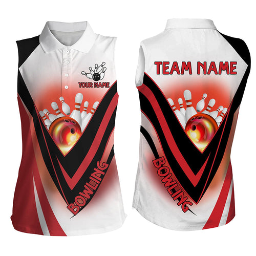 Red Light Bowling sleeveless polo Shirts For Women Custom Bowling Team League Jersey, bowling clothes NQS8584