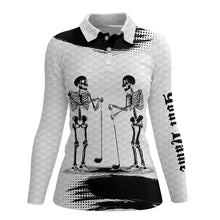 Load image into Gallery viewer, Black and White pattern Women golf polo shirts custom funny skeleton Halloween ladies golf apparel NQS8592