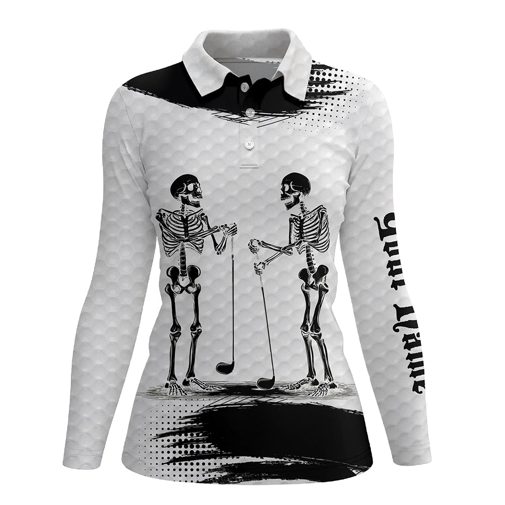 Black and White pattern Women golf polo shirts custom funny skeleton Halloween ladies golf apparel NQS8592