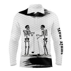 Black and White pattern Mens golf polo shirts custom funny skeleton Halloween mens golf apparel NQS8592