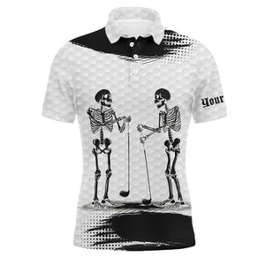 Black and White pattern Mens golf polo shirts custom funny skeleton Halloween mens golf apparel NQS8592