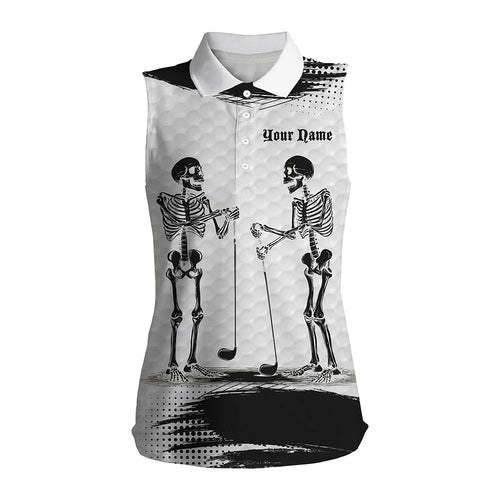 Black and White pattern Women sleeveless polo shirt custom skeleton Halloween ladies golf apparel NQS8592