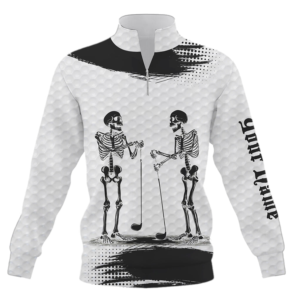 Black and White pattern Quarter zip golf sweatshirt custom funny skeleton Halloween golf sweater NQS8592