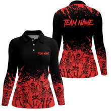 Load image into Gallery viewer, Red and Black Bowling Polo, Quarter zip Shirts For Women custom Skull Halloween bowling team jerseys NQS8593