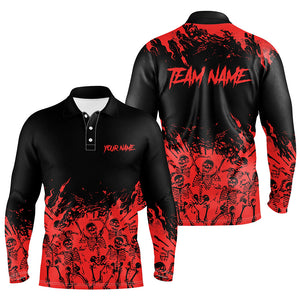 Red and Black Bowling Polo, Quarter zip Shirts For Men custom Skull Halloween bowling team jerseys NQS8593