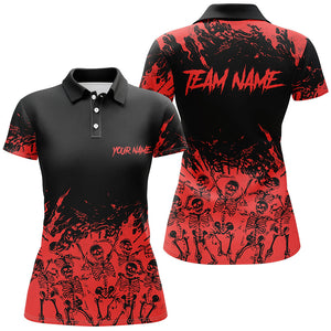 Red and Black Bowling Polo, Quarter zip Shirts For Women custom Skull Halloween bowling team jerseys NQS8593