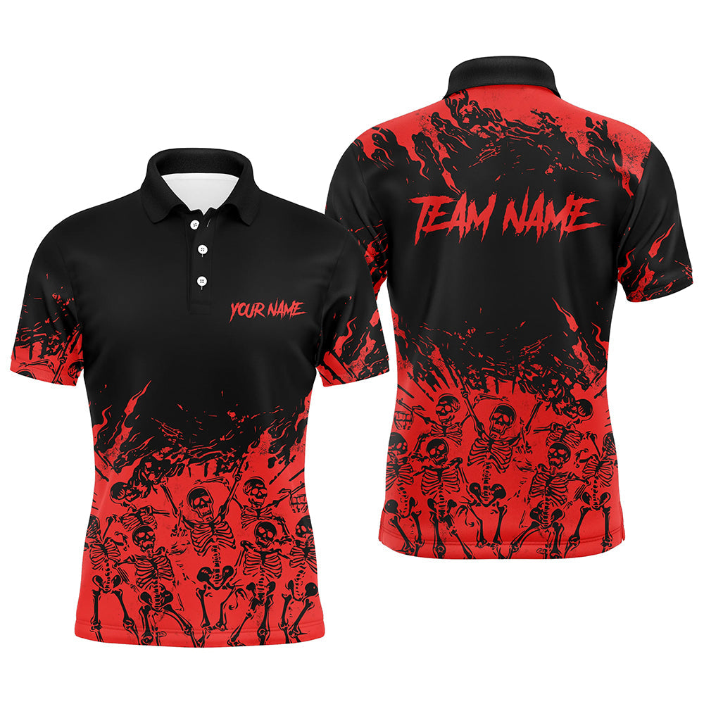 Red and Black Bowling Polo, Quarter zip Shirts For Men custom Skull Halloween bowling team jerseys NQS8593