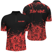 Load image into Gallery viewer, Red and Black Bowling Polo, Quarter zip Shirts For Men custom Skull Halloween bowling team jerseys NQS8593