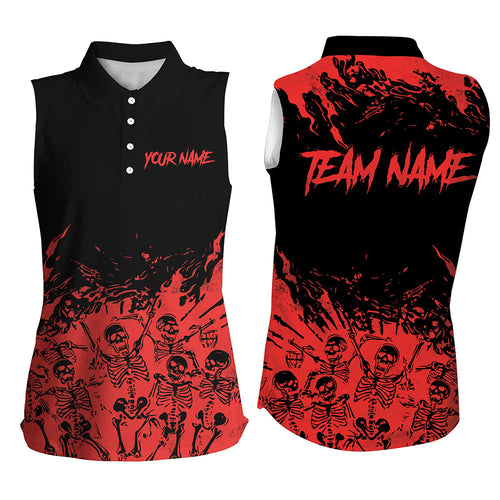 Red and Black Bowling sleeveless polo Shirts For Women custom Skull Halloween bowling team jerseys NQS8593