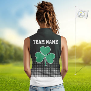 Green clover Golf Ball Women's Sleeveless polo golf shirts Custom St Patrick team golf top for ladies NQS10777