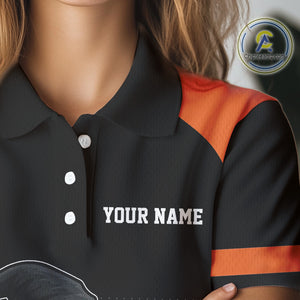 Black and Orange Funny pumpkin Golf Ball Women golf polo shirt Custom Halloween team ladies golf wear NQS10778