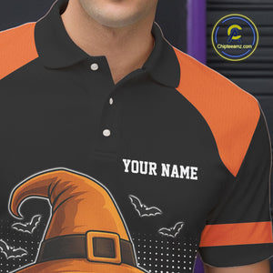 Black and Orange Funny Halloween Bowling Polo, 1/4 Zip Shirts For Men Custom team Bowling jersey NQS10780