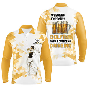 Funny Golf and beer Mens golf polo shirts custom Weekend forecast golfing with a chance of drinking NQS8834