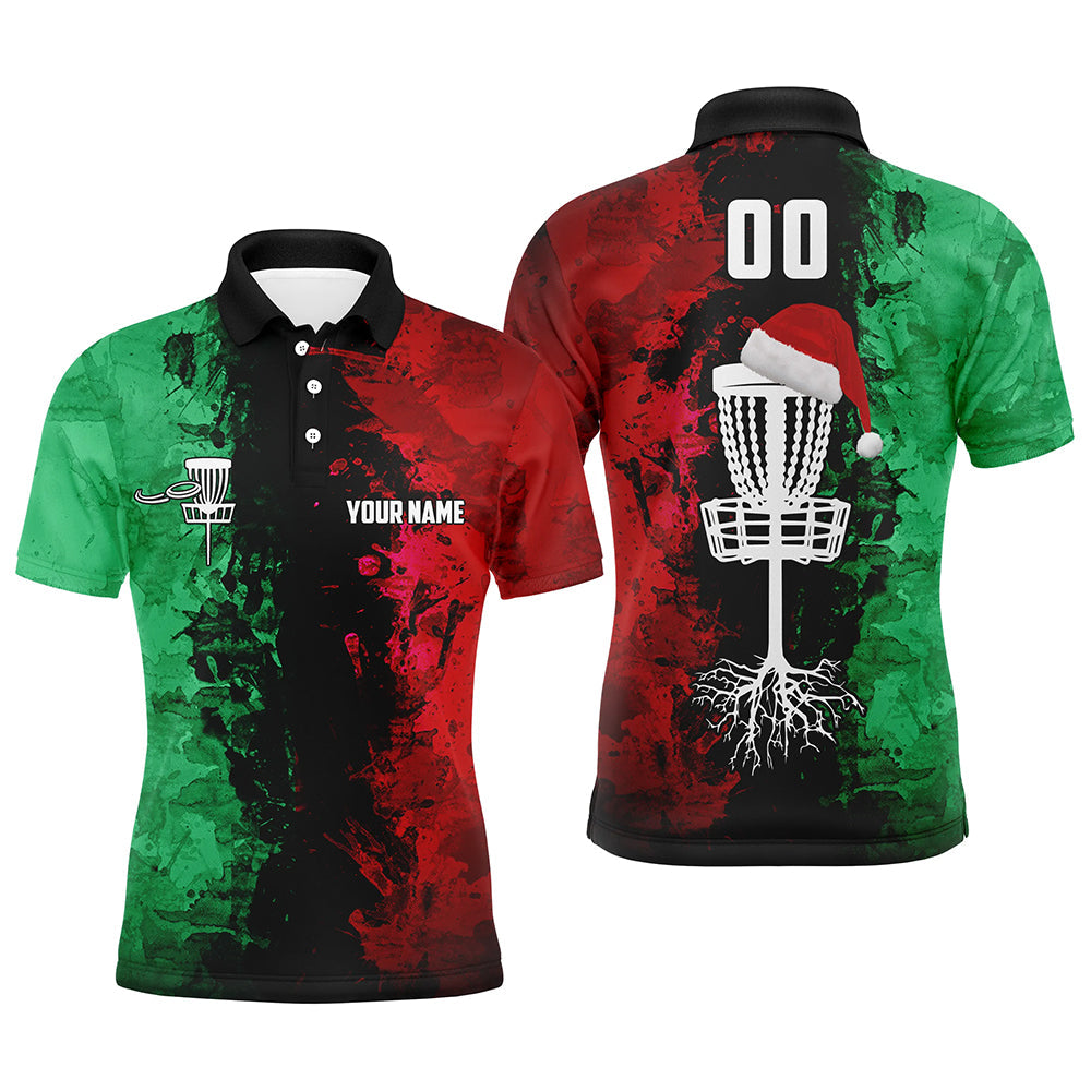 Custom name and number Santa Disc Golf basket Men polo shirts, Christmas disc golf shirts for men NQS9065