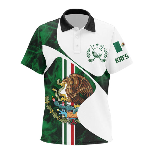 Mexican Flag Kid golf polo shirts custom Mexico golf tops for Kid, unique Kid golf apparel NQS7383