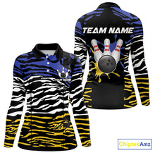 Load image into Gallery viewer, Blue, Yellow and White Tiger Skin Pattern Bowling Shirts For Women Custom Bowling Team jerseys NQS9803