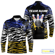 Load image into Gallery viewer, Blue, Yellow and White Tiger Skin Pattern Bowling Shirts For Men Custom Bowling Team jerseys NQS9803