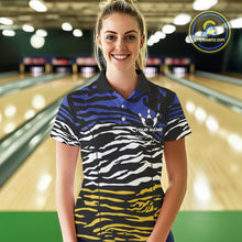 Load image into Gallery viewer, Blue, Yellow and White Tiger Skin Pattern Bowling Shirts For Women Custom Bowling Team jerseys NQS9803