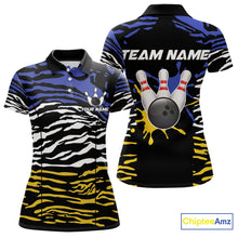 Load image into Gallery viewer, Blue, Yellow and White Tiger Skin Pattern Bowling Shirts For Women Custom Bowling Team jerseys NQS9803