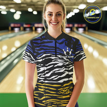 Load image into Gallery viewer, Blue, Yellow and White Tiger Skin Pattern Bowling Shirts For Women Custom Bowling Team jerseys NQS9803