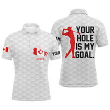 Load image into Gallery viewer, Mens golf polo shirt custom name Canada flag mens patriotic polo shirts your hole is my goal golf gift NQS5374