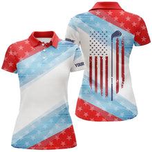 Load image into Gallery viewer, Red white and blue American flag Womens golf polo shirt custom patriotic polo shirts golfing gift NQS5375