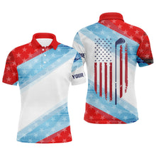 Load image into Gallery viewer, Red white and blue American flag Mens golf polo shirt custom mens patriotic polo shirts golfing gift NQS5375