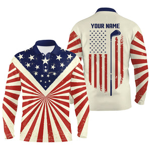 Vintage American flag patriotic Mens golf polo shirt custom men's flag polo shirt tournament golf gift NQS5377