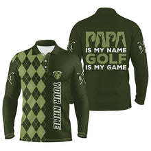 Load image into Gallery viewer, Mens golf polo shirt custom green argyle pattern papa is my name golf is my game golf shirts for dad NQS5605