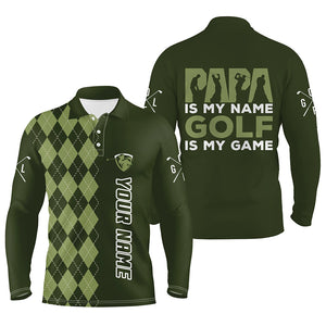 Mens golf polo shirt custom green argyle pattern papa is my name golf is my game golf shirts for dad NQS5605