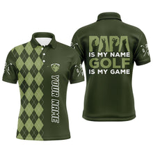 Load image into Gallery viewer, Mens golf polo shirt custom green argyle pattern papa is my name golf is my game golf shirts for dad NQS5605
