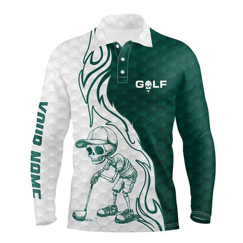 Green and white Mens golf polo shirt custom name golf skull shirts, golfing apparel gift for mens NQS5611
