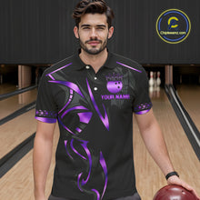 Load image into Gallery viewer, Black and Purple crown Bowling ball Polo, Quarter Zip Shirts for Men Custom Bowling Team jerseys NQS10046