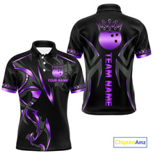 Load image into Gallery viewer, Black and Purple crown Bowling ball Polo, Quarter Zip Shirts for Men Custom Bowling Team jerseys NQS10046
