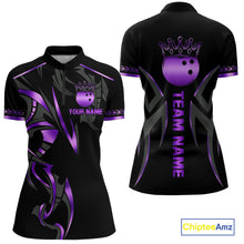 Load image into Gallery viewer, Black and Purple crown Bowling ball Polo, Quarter Zip Shirts for Women Custom Bowling Team jerseys NQS10046