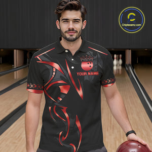 Black and Red crown Bowling ball Polo, Quarter Zip Shirts for Men Custom Bowling Team jerseys NQS10047