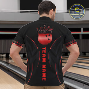 Black and Red crown Bowling ball Polo, Quarter Zip Shirts for Men Custom Bowling Team jerseys NQS10047