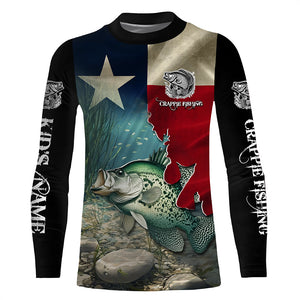 Crappie Fishing 3D Texas Flag Patriotic Customize name Texas Crappie Fishing Shirts NQS531