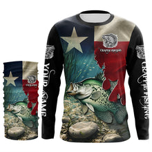 Load image into Gallery viewer, Crappie Fishing 3D Texas Flag Patriotic Customize name Texas Crappie Fishing Shirts NQS531