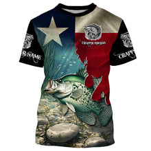 Load image into Gallery viewer, Crappie Fishing 3D Texas Flag Patriotic Customize name Texas Crappie Fishing Shirts NQS531