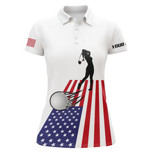 Load image into Gallery viewer, American flag Womens golf polos shirts custom name patriotic white golf shirt, womens golf wear NQS7964