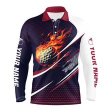 Load image into Gallery viewer, Navy and pink pattern Flame Golf ball custom Mens golf polo shirts, men&#39;s golf outfits NQS8170