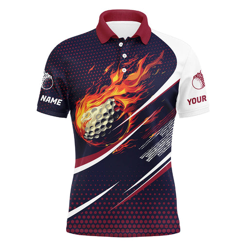 Navy and pink pattern Flame Golf ball custom Mens golf polo shirts, men's golf outfits NQS8170