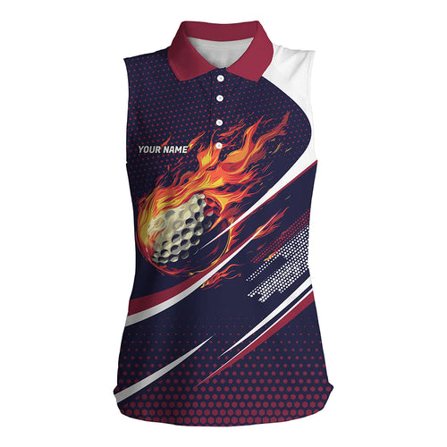 Navy and pink pattern Flame Golf ball custom Women sleeveless golf polo shirt, ladies's golf outfits NQS8170