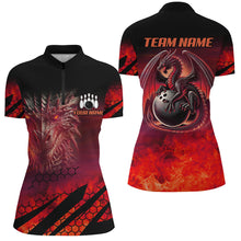 Load image into Gallery viewer, Black And Red Custom Dragon Flame Bowling Shirts For Women, Dragon Fire Bowling Team Shirts NQS8384